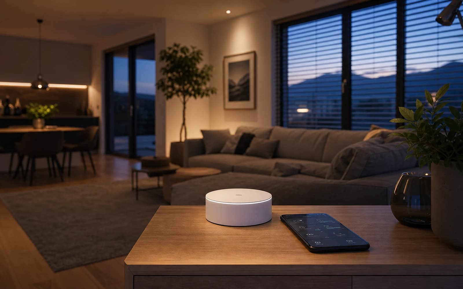 Smart Home Zentrale im wohnlichen Wohnzimmer